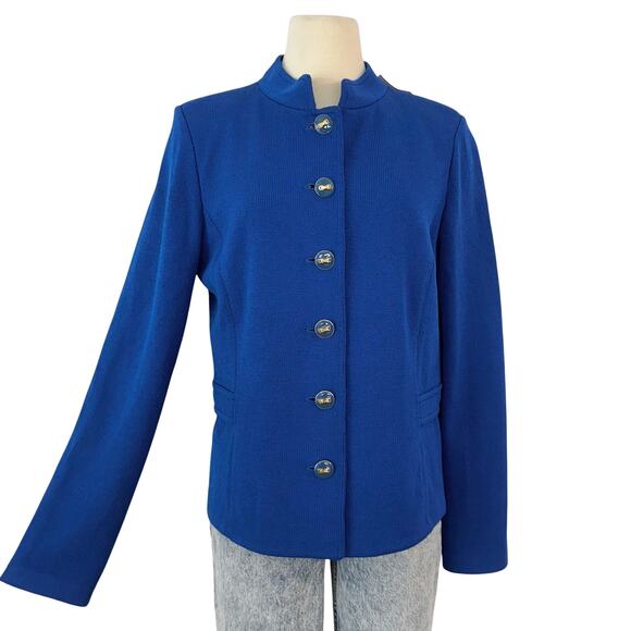St. John Button-Down Knit Sweater Blazer Jacket in Deep Ocean Blue 10 NWT - Picture 1 of 10